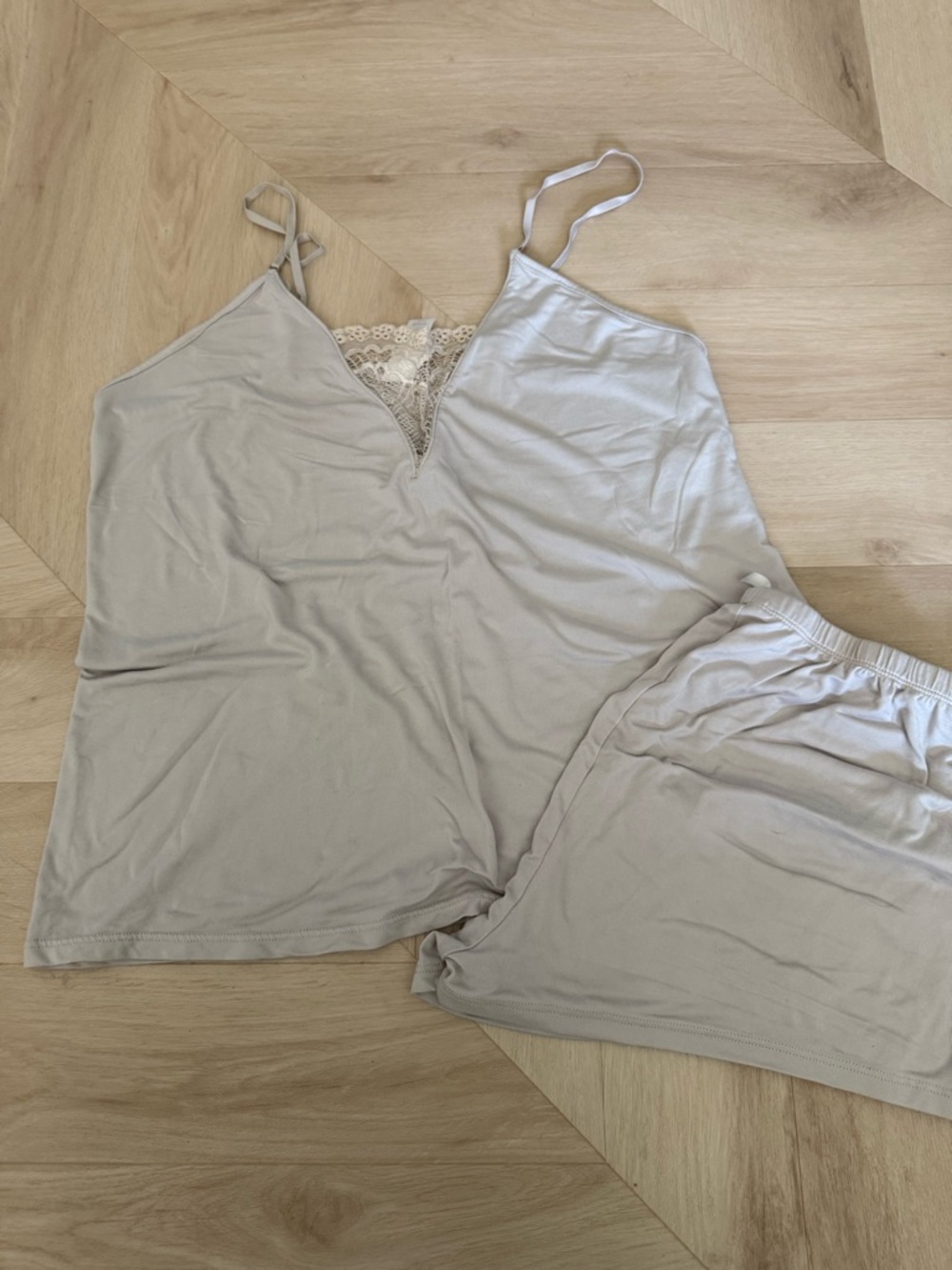 Lace-Trim Sleep Cami & Shorts Pajama Set - Light Beige